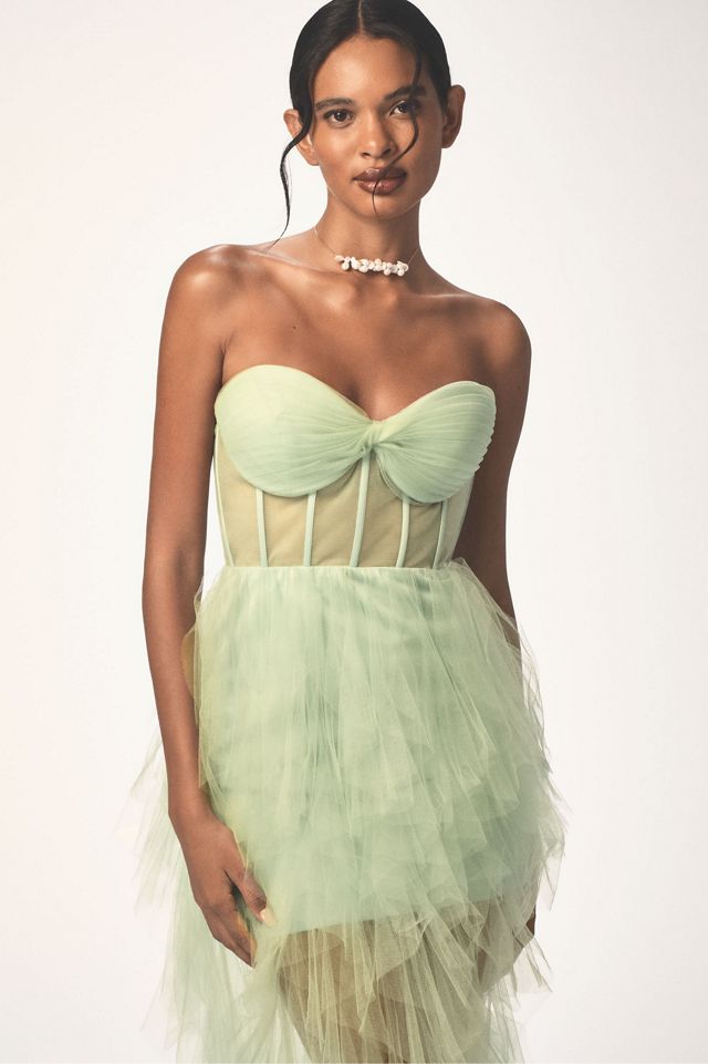 Mac Duggal Strapless Bustier Ruffled Tulle Maxi Dress #2