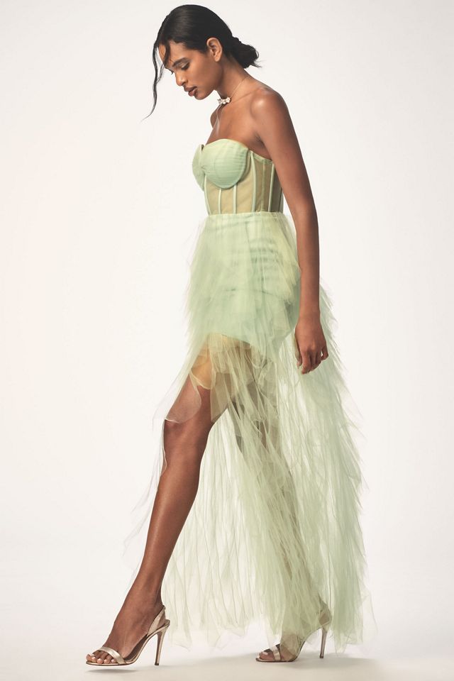 Mac Duggal Strapless Bustier Ruffled Tulle Maxi Dress #3