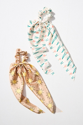 Frasier Sterling Garden Hair Scarf Scrunchies, Set Of 2 In Multicolor