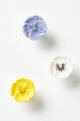 Lyah Pansy Stoneware Floral Knobs, Set of 2 | AnthroHome