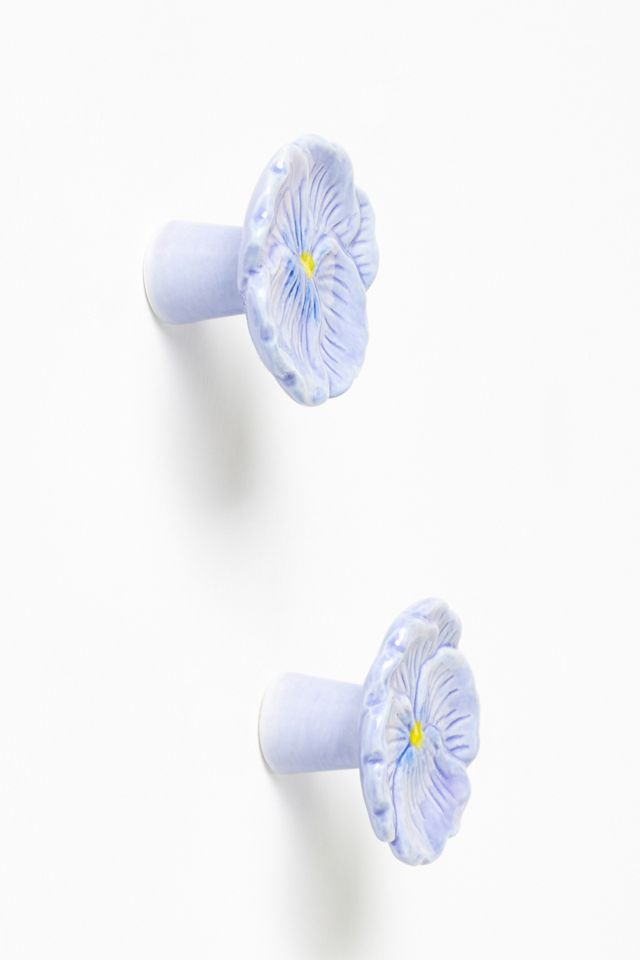 Lyah Pansy Stoneware Floral Knobs, Set of 2 | AnthroHome