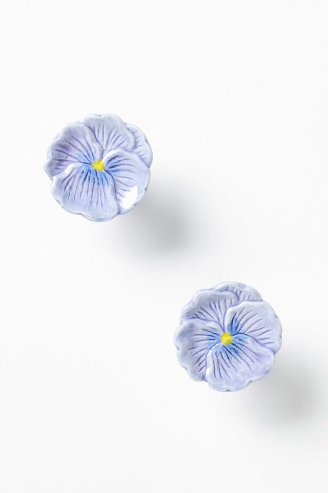 Lyah Pansy Stoneware Floral Knobs, Set of 2 | AnthroHome