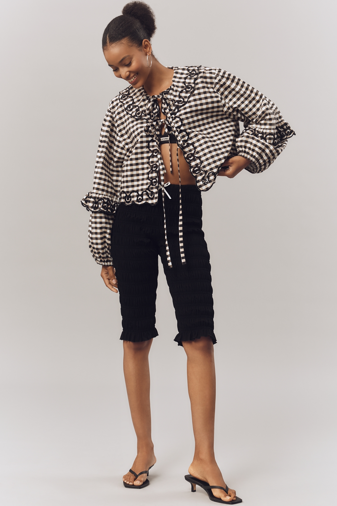 Maeve Long-Sleeve Scallop Tie-Front Blouse