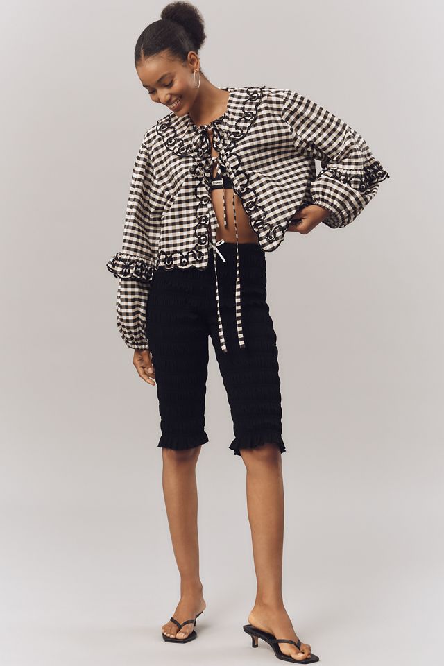 Maeve Long-Sleeve Scallop Tie-Front Blouse