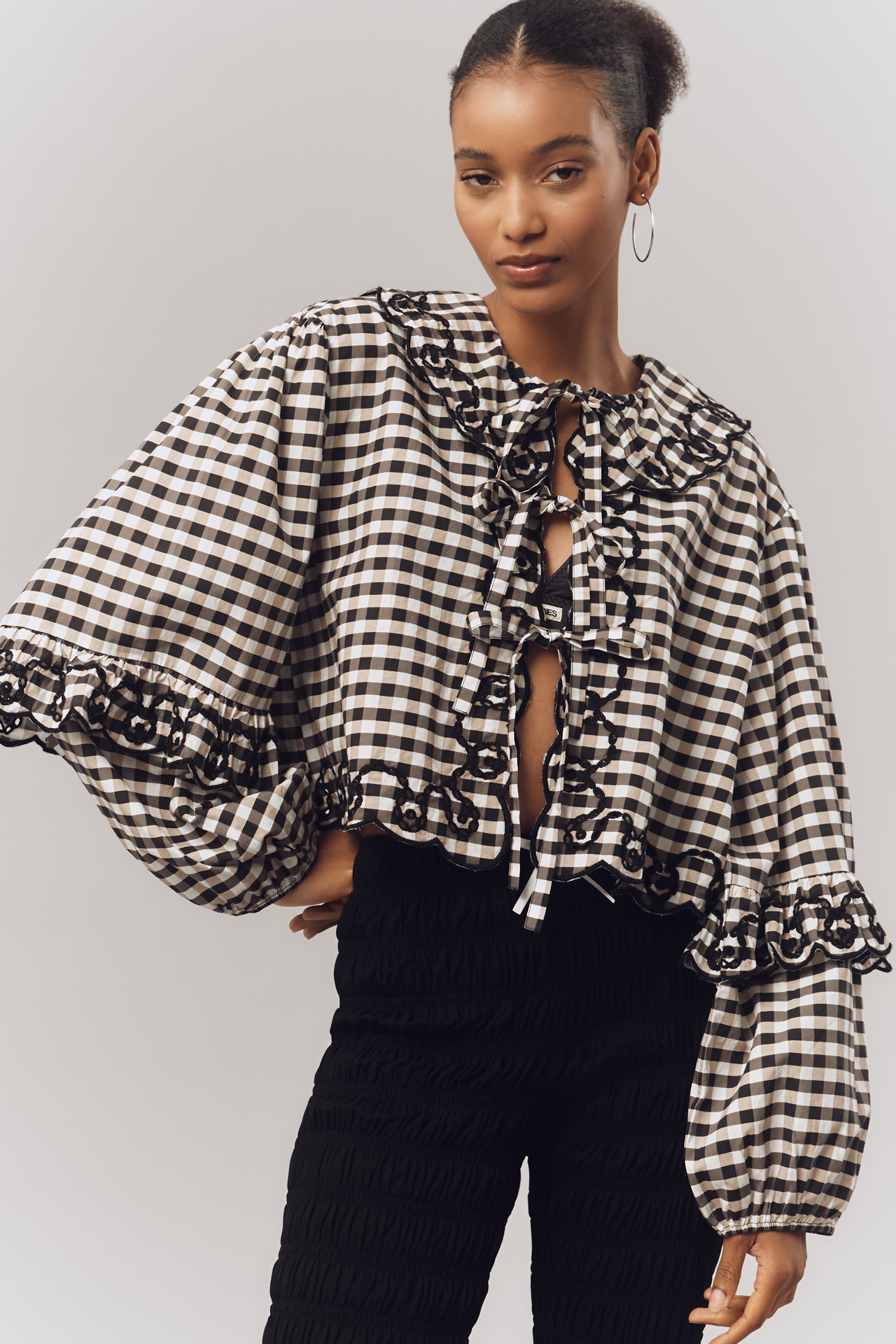 Maeve Long-Sleeve Scallop Tie-Front Blouse