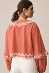 Maeve Long-Sleeve Scallop Tie-Front Blouse