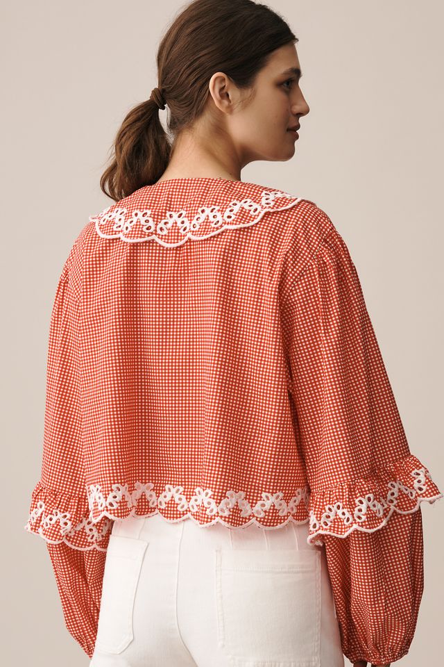 Maeve Long-Sleeve Scallop Tie-Front Blouse