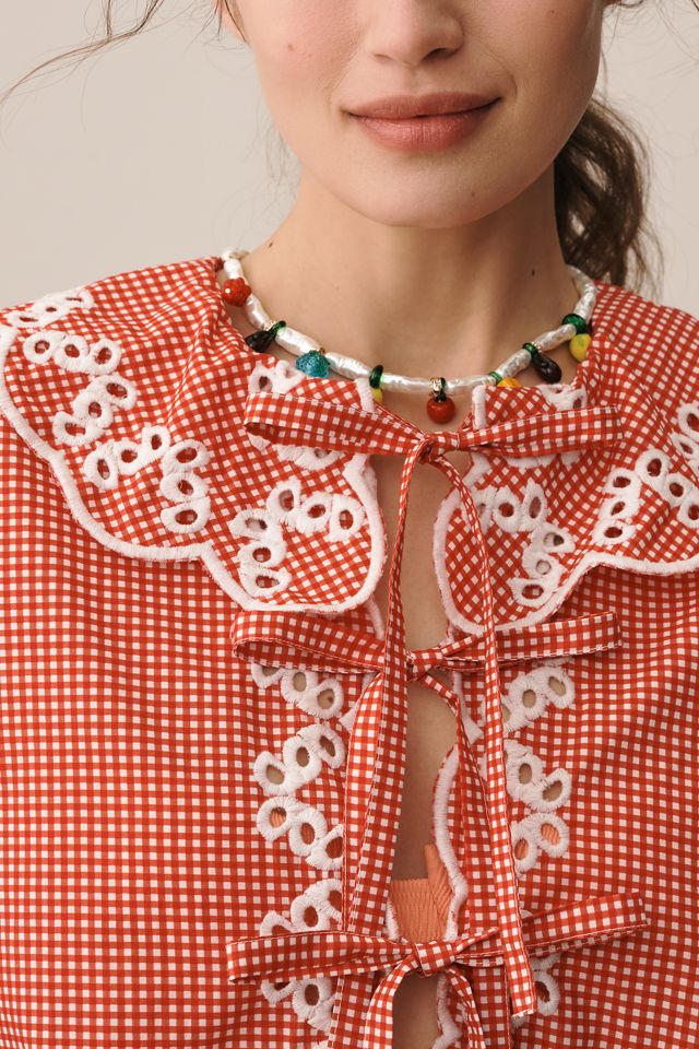 Maeve Long-Sleeve Scallop Tie-Front Blouse