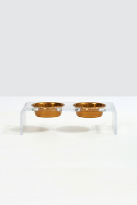 Hiddin Small Clear Double Bowl Pet Feeder
