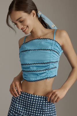 Shop Celandine Ric Rac Cinched Crop Cami In Blue