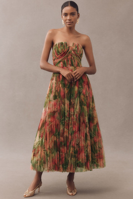 Hutch Corene Strapless Floral Tulle A-line Midi Dress In Multi