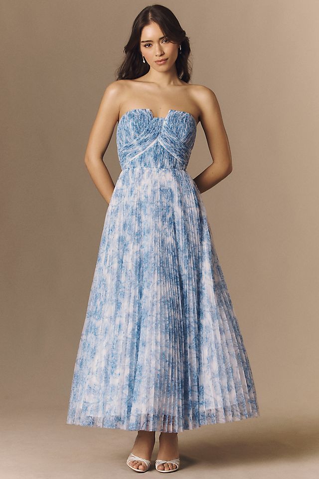 hutch corene strapless floral tulle a line midi dress A-line Hutch Corene Strapless Floral Tulle