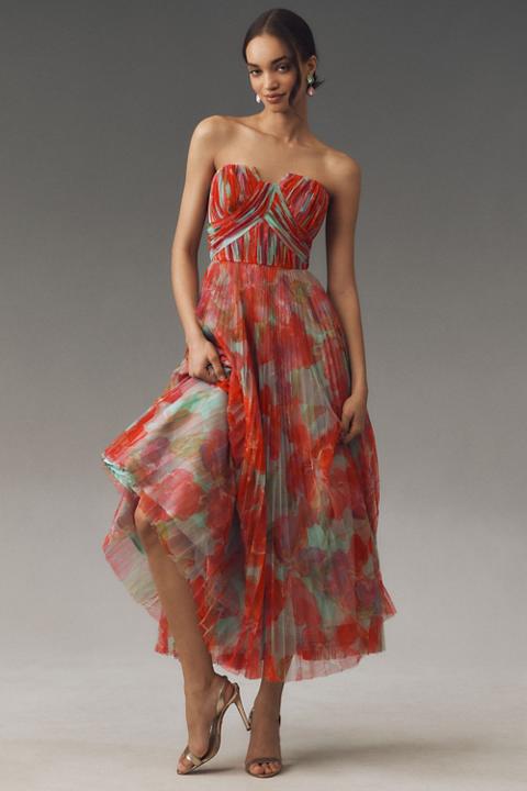 Hutch Corene Strapless Floral Tulle A-Line Midi Dress
