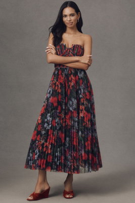 Hutch Corene Strapless Floral Tulle A-line Midi Dress In Black