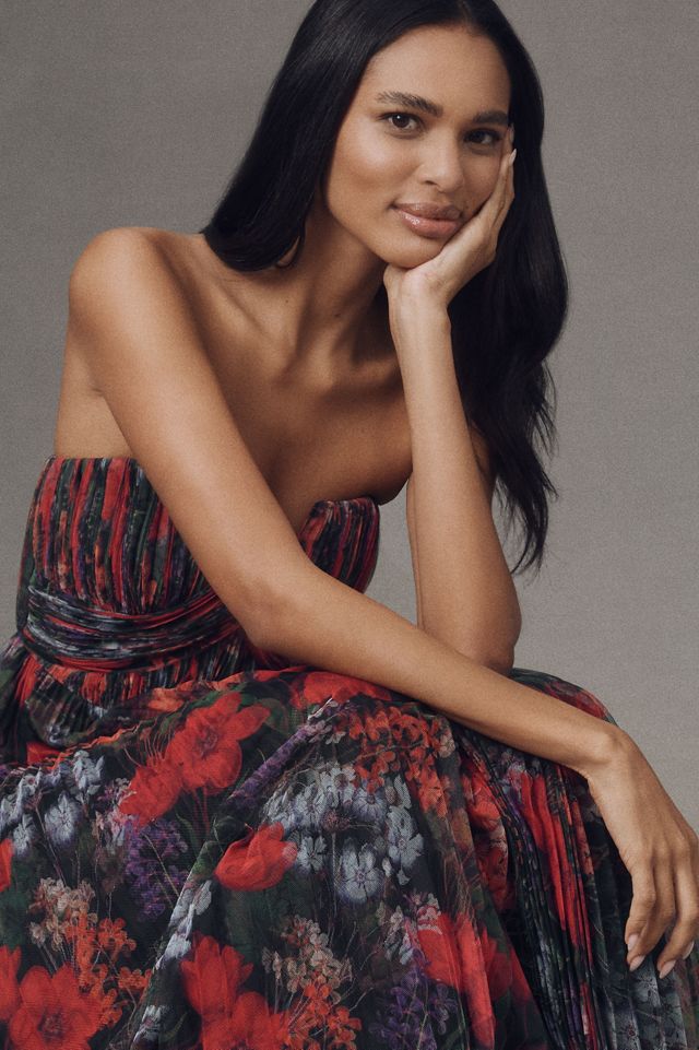 Hutch Corene Strapless Floral Tulle A-Line Midi Dress #1