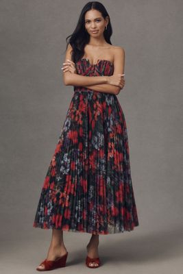 Hutch Corene Strapless Floral Tulle A-Line Midi Dress