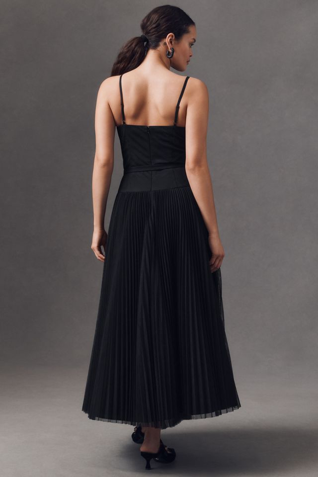 Hutch Amara Corset Pleated Tulle Drop-Waist Fit & Flare Midi Dress