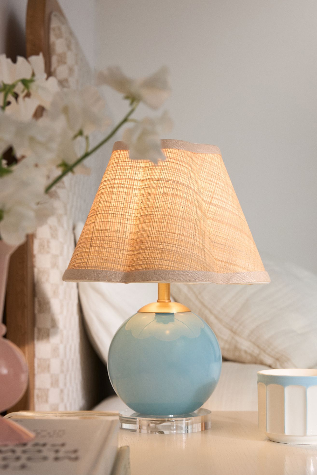 Dottie Scalloped Raffia Shade Glass Table Lamp - Blue, Standard, One Size