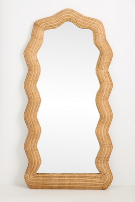 Anthropologie Maxine Rattan Scalloped Floor Mirror