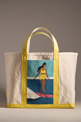 By Anthropologie Beaded Large Canvas Tote Bag