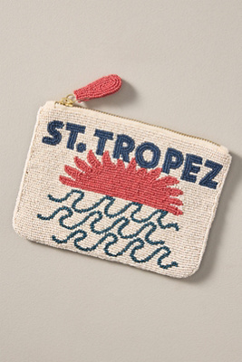By Anthropologie City Graphic Medium Beaded Pouch