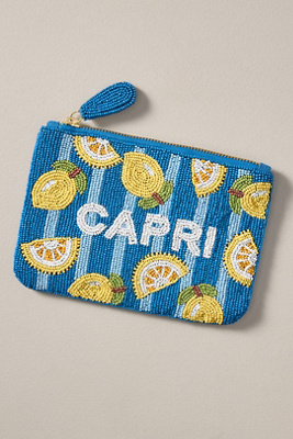 By Anthropologie City Graphic Medium Beaded Pouch