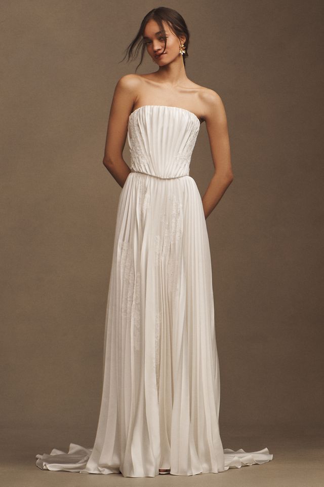 Watters Loen Plissé Charmeuse Satin A-Line Wedding Gown #3