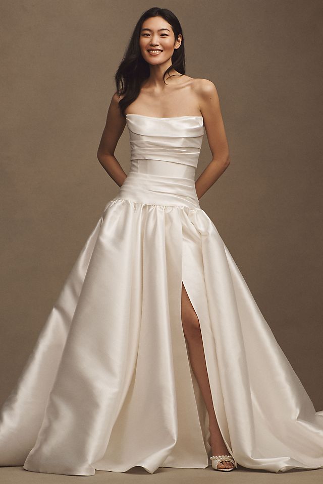 drop waist wedding dress Elegant Strapless A-Line with Lace Bodice Sweetheart neck 5 Watters Leighton Mikado Strapless Drop-Waist