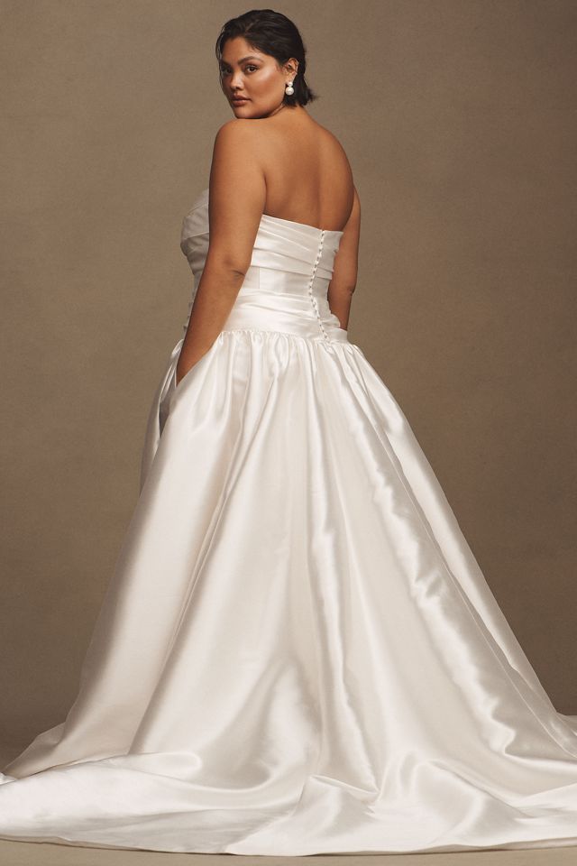Watters Leighton Mikado Strapless Drop-Waist Draped Ball-Skirt Wedding Gown #5