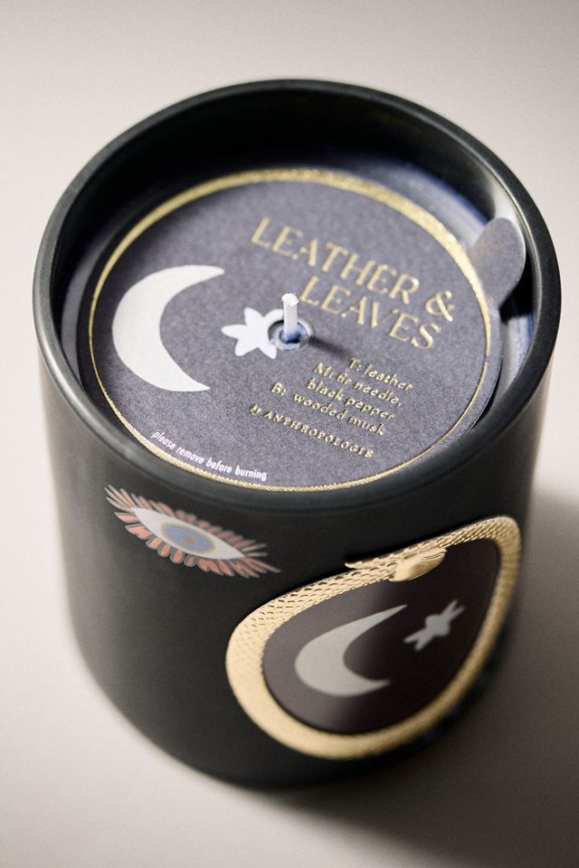 Woody Halloween Moon Leather and Leaves Glass Candle #1