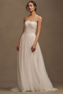 Jenny by Jenny Yoo Hawkins V-Neck A-Line Printed Organza Wedding Gown