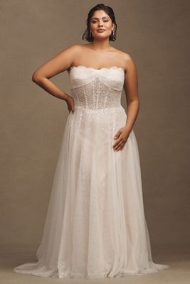 Wtoo by Watters Prima Beaded Tulle Strapless A-Line Wedding Gown