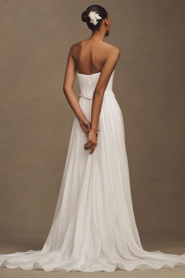 Willowby by Watters Willa Plissé Satin Chiffon Strapless Sweetheart A-Line Wedding Gown