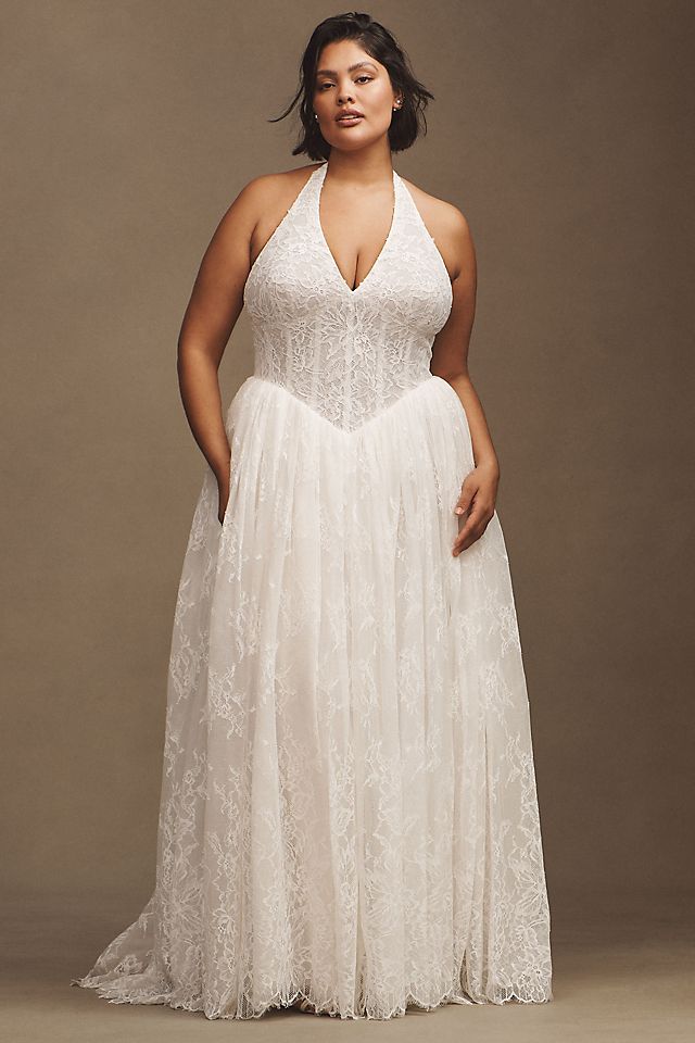 plus size halter wedding dress Nude Backless Neck with Plunging Neckline 3D Floral Mermaid Wedding Gown with Sleeveless Size 22W Couldnt resist naming this Dress Norma Jean after marilyn monroes real name Stylish Halter Neckline Ball Gown