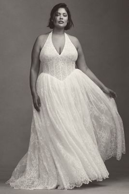 Willowby by Watters Prince Lace Halter Corset Basque-Waist Ball-Skirt Wedding Gown