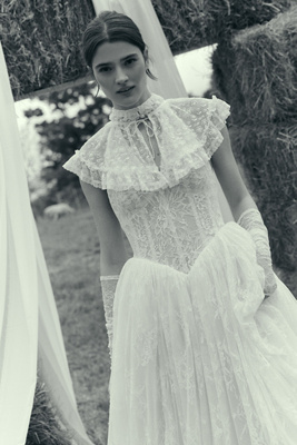 Willowby by Watters Prince Lace Halter Corset Basque-Waist Ball-Skirt Wedding Gown