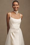 Watters Veronica Satin Square-Neck Chiffon-Overlay A-Line Wedding Gown