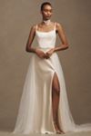 Watters Veronica Satin Square-Neck Chiffon-Overlay A-Line Wedding Gown