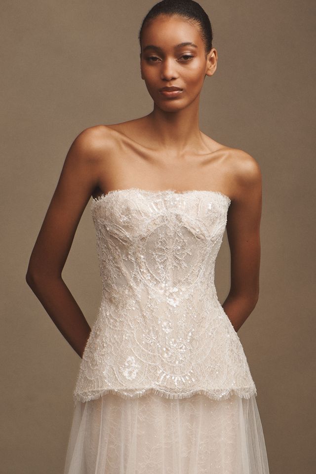 Watters Brookehaven Lace Strapless Drop-Waist A-Line Wedding Gown #2