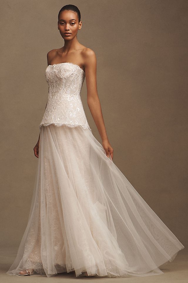 strapless a line wedding dresses A-line Lace Sweep Train Bridal Dress AWD1576 line silhouette accentuates curves and creates a romantic feel Strapless A-Line Wedding Dress JE1002