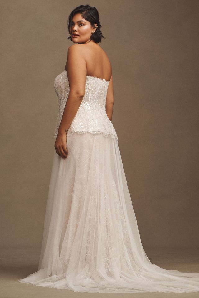 Watters Brookehaven Lace Strapless Drop-Waist A-Line Wedding Gown #5