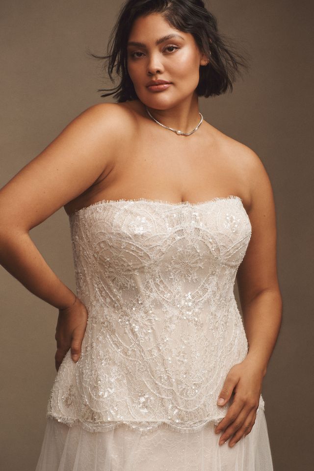 Watters Brookehaven Lace Strapless Drop-Waist A-Line Wedding Gown #6