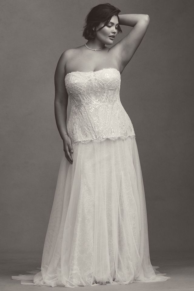 Watters Brookehaven Lace Strapless Drop-Waist A-Line Wedding Gown #7