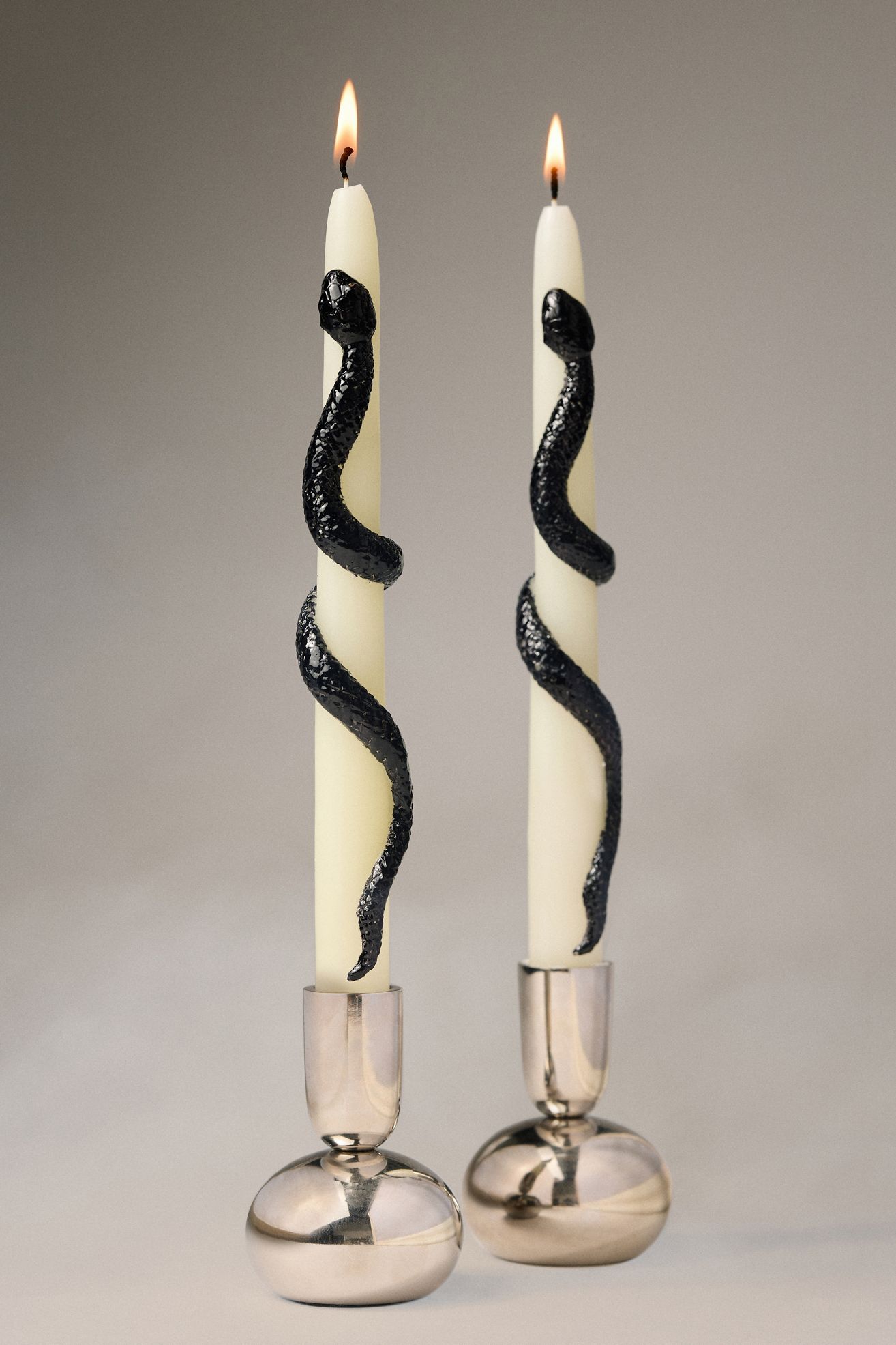 Snake Taper Candles, Set of 2 - Ivory, Standard, One Size