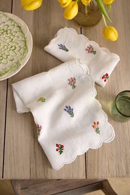 Embroidered Floral Linen Napkins, Set of 2