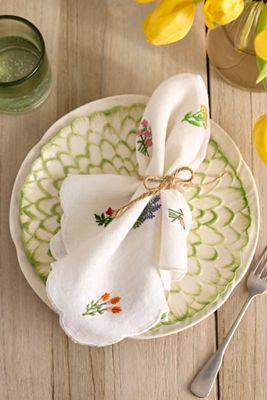 Embroidered Floral Linen Napkins, Set of 2