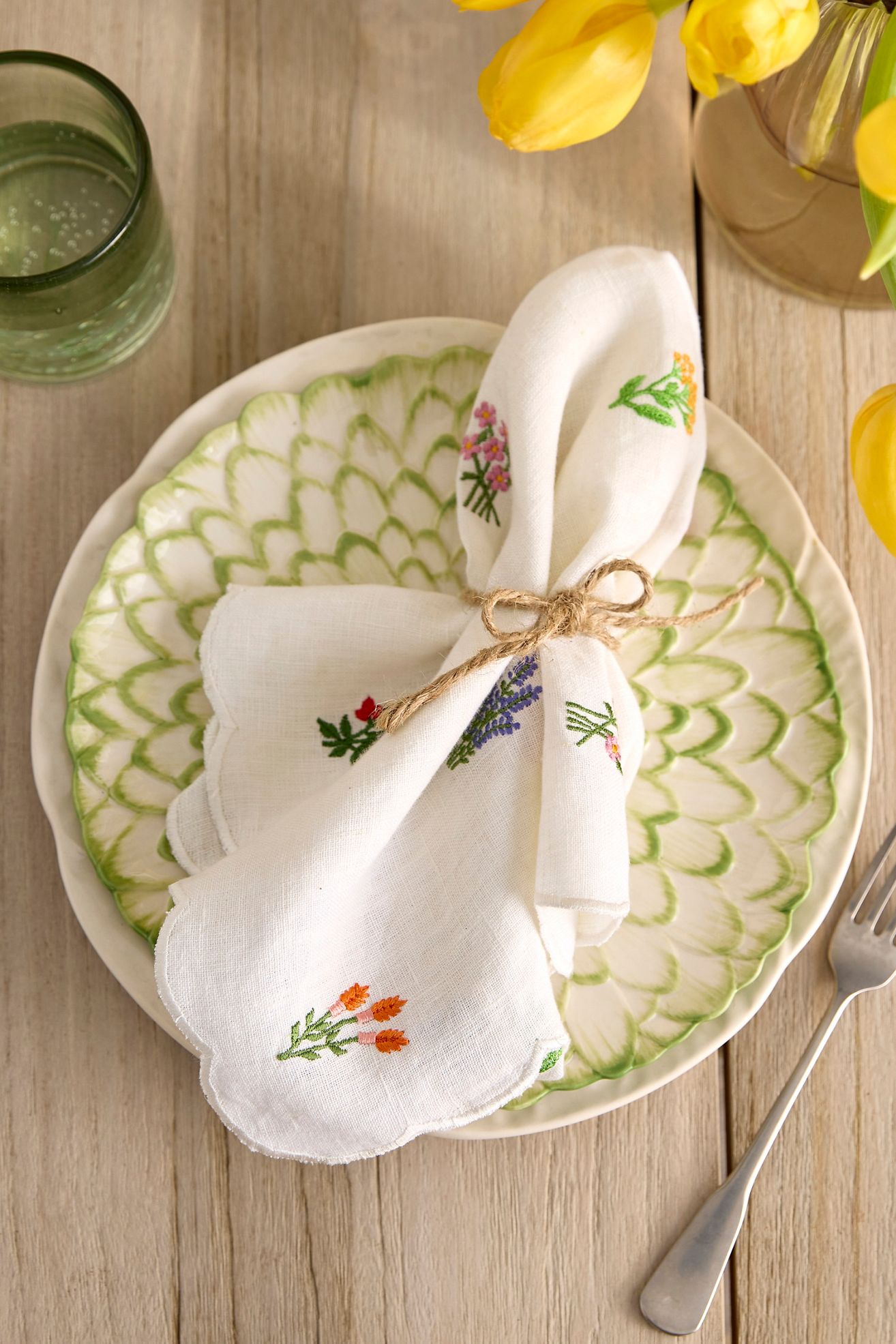 Embroidered Floral Linen Napkins, Set of 2 - Multi, Standard, One Size