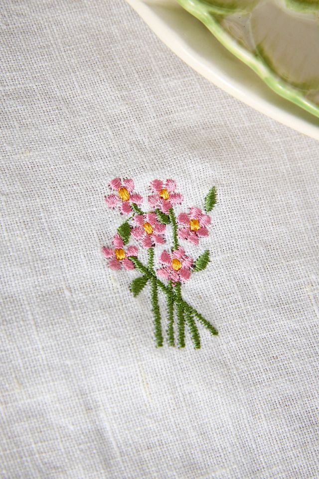 Embroidered Floral Linen Tablecloth #1