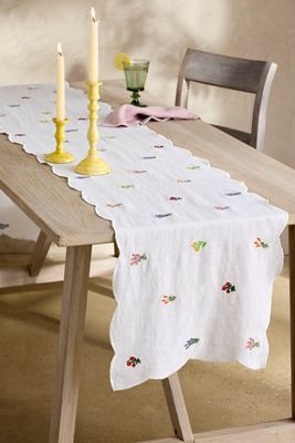 Embroidered Floral Linen Runner