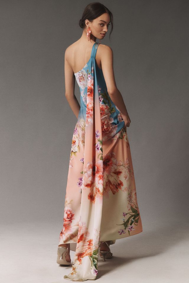 Hemant & Nandita Kavi One-Shoulder Satin Maxi Dress #1